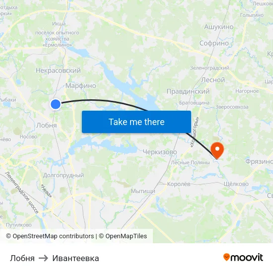 Лобня to Ивантеевка map