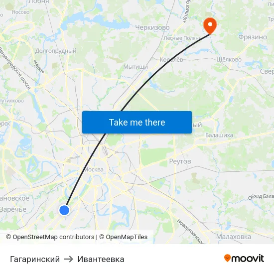 Гагаринский to Ивантеевка map