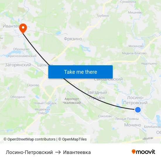 Лосино-Петровский to Ивантеевка map