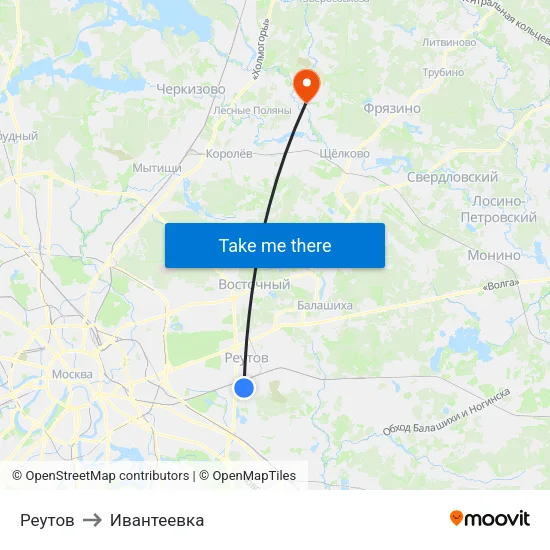 Реутов to Ивантеевка map