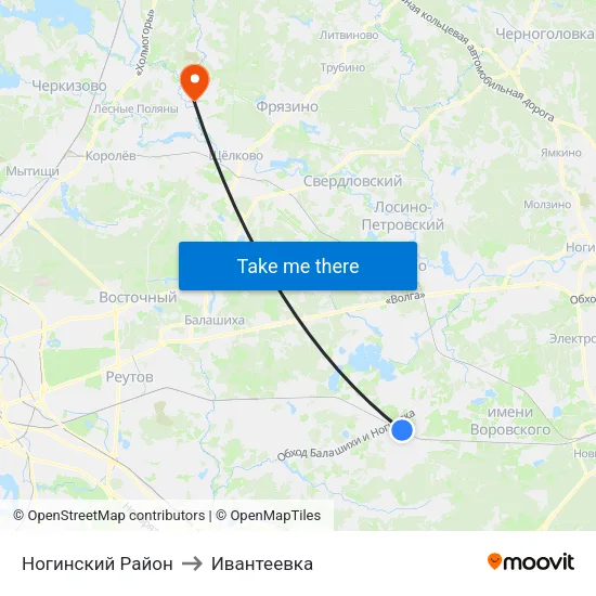 Ногинский Район to Ивантеевка map