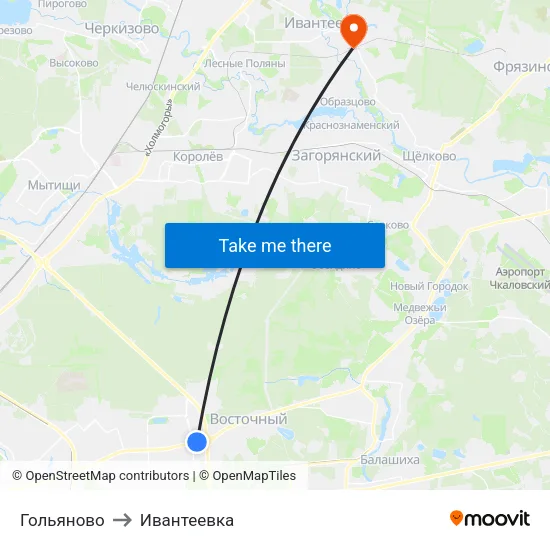Гольяново to Ивантеевка map
