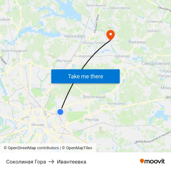 Соколиная Гора to Ивантеевка map