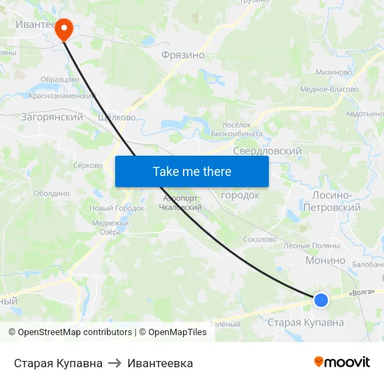 Старая Купавна to Ивантеевка map