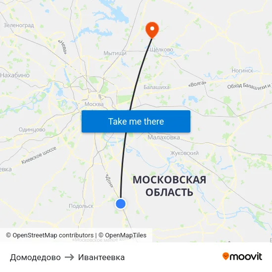 Домодедово to Ивантеевка map