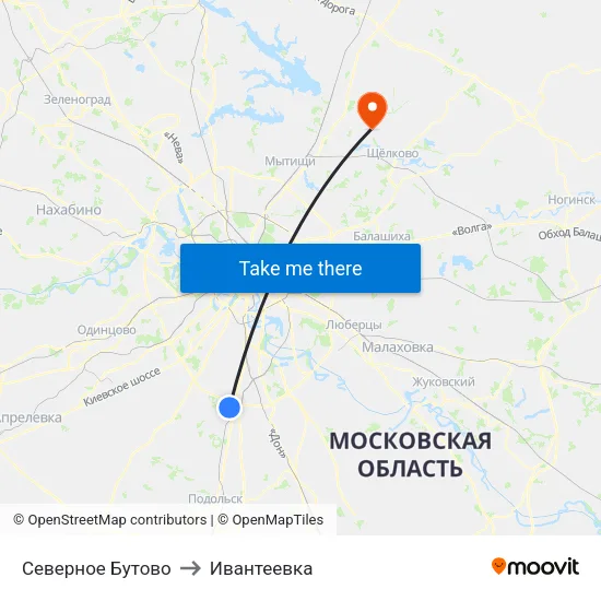 Северное Бутово to Ивантеевка map