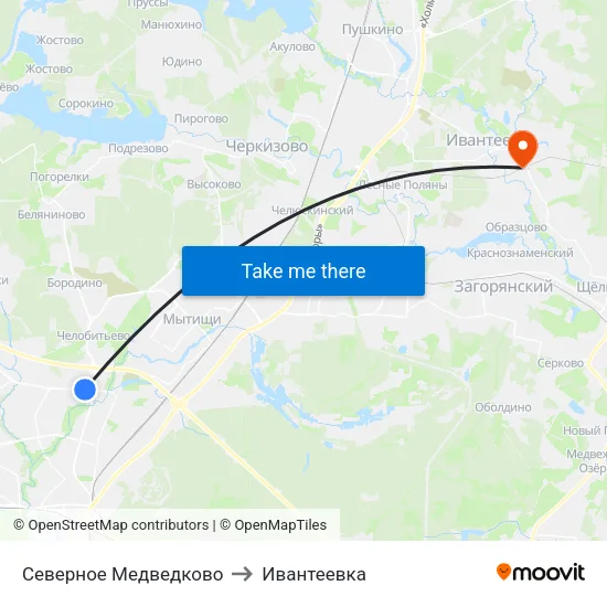 Северное Медведково to Ивантеевка map