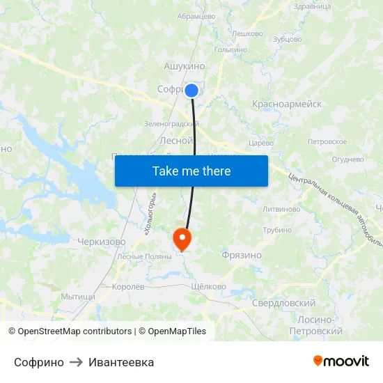 Софрино to Ивантеевка map