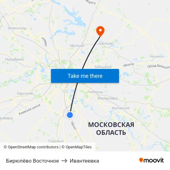 Бирюлёво Восточное to Ивантеевка map