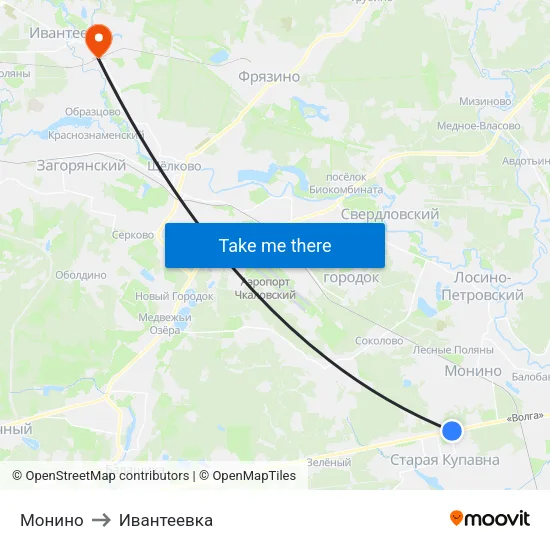 Монино to Ивантеевка map
