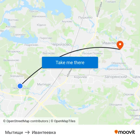 Мытищи to Ивантеевка map