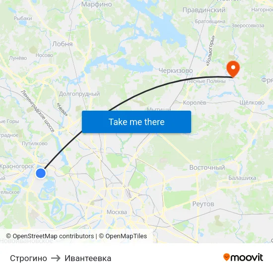Строгино to Ивантеевка map