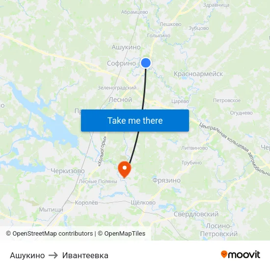 Ашукино to Ивантеевка map