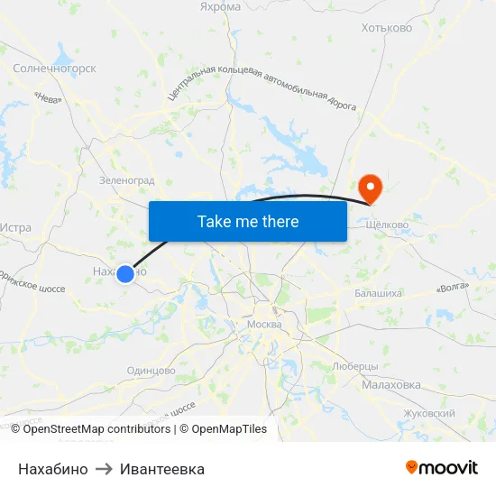 Нахабино to Ивантеевка map