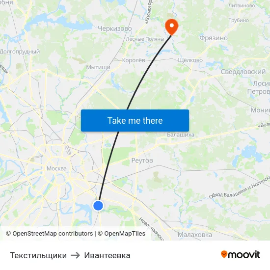 Текстильщики to Ивантеевка map