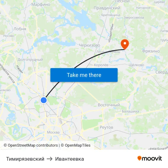 Тимирязевский to Ивантеевка map