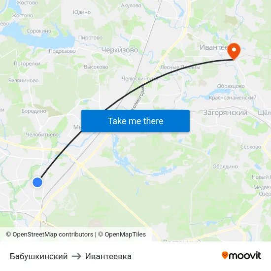 Бабушкинский to Ивантеевка map