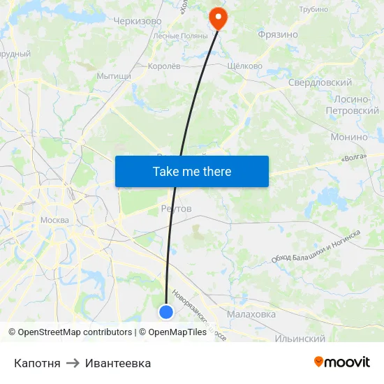 Капотня to Ивантеевка map