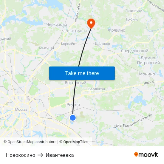 Новокосино to Ивантеевка map