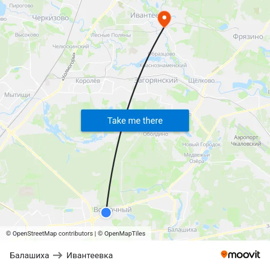 Балашиха to Ивантеевка map