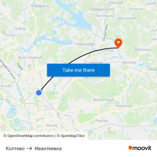 Коптево to Ивантеевка map