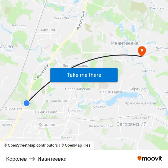 Королёв to Ивантеевка map