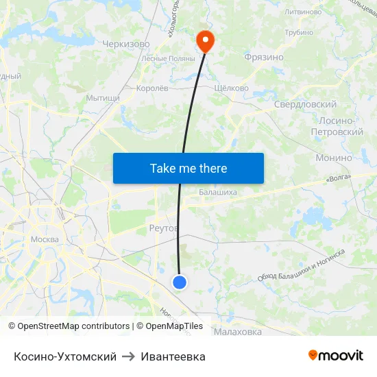 Косино-Ухтомский to Ивантеевка map