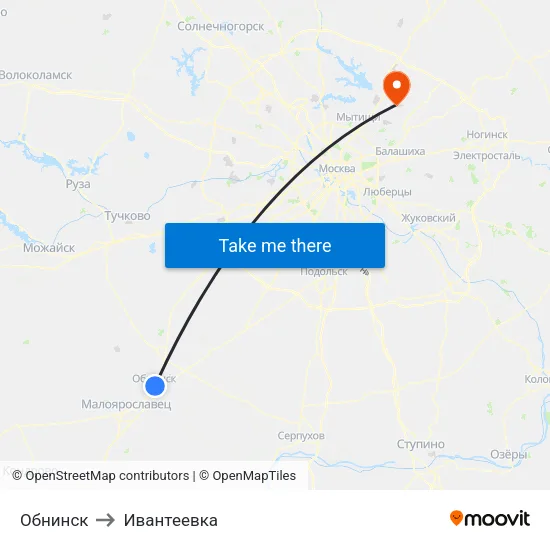 Обнинск to Ивантеевка map
