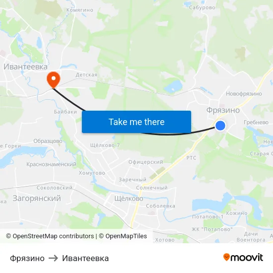 Фрязино to Ивантеевка map