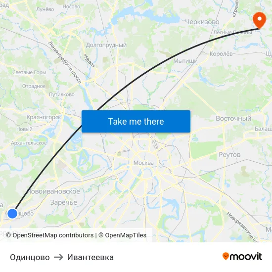 Одинцово to Ивантеевка map