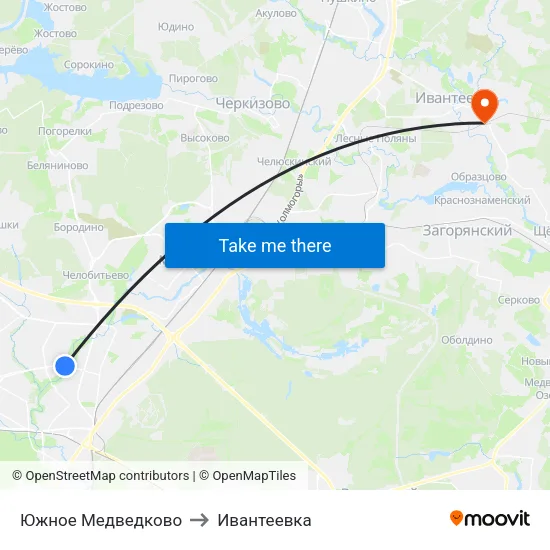 Южное Медведково to Ивантеевка map