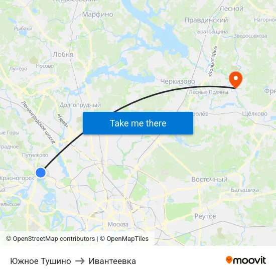 Южное Тушино to Ивантеевка map
