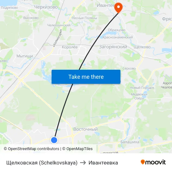 Щелковская (Schelkovskaya) to Ивантеевка map