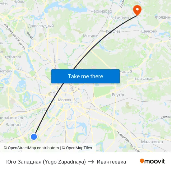 Юго-Западная (Yugo-Zapadnaya) to Ивантеевка map