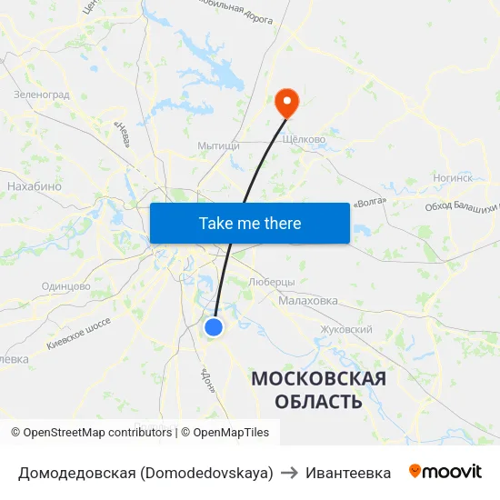 Домодедовская (Domodedovskaya) to Ивантеевка map