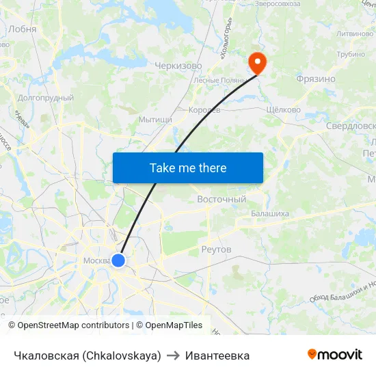 Чкаловская (Chkalovskaya) to Ивантеевка map