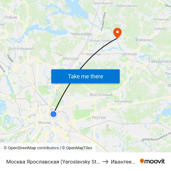 Москва Ярославская (Yaroslavsky Station) to Ивантеевка map