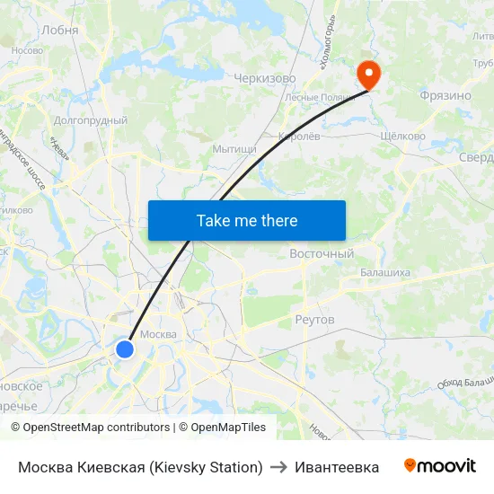 Москва Киевская (Kievsky Station) to Ивантеевка map