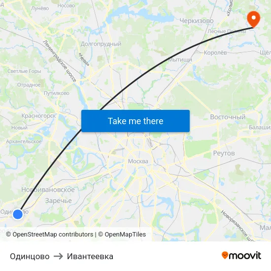 Одинцово to Ивантеевка map