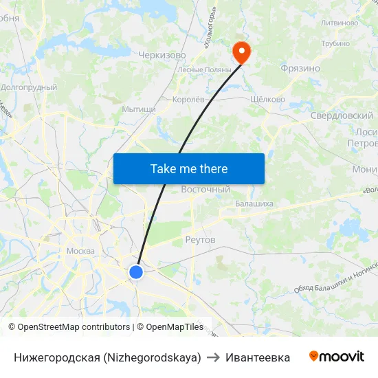 Нижегородская (Nizhegorodskaya) to Ивантеевка map