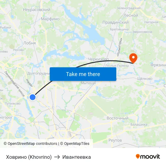 Ховрино (Khovrino) to Ивантеевка map