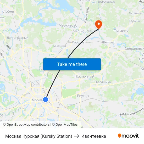 Москва Курская (Kursky Station) to Ивантеевка map
