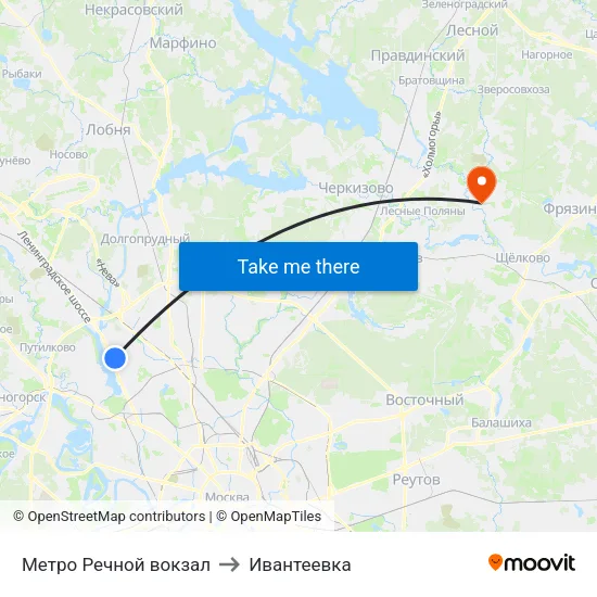 Метро Речной вокзал to Ивантеевка map