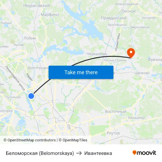 Беломорская (Belomorskaya) to Ивантеевка map