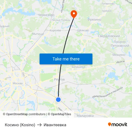 Косино (Kosino) to Ивантеевка map