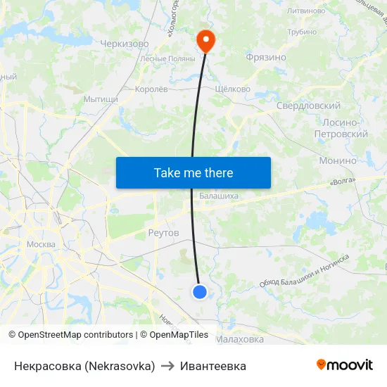 Некрасовка (Nekrasovka) to Ивантеевка map
