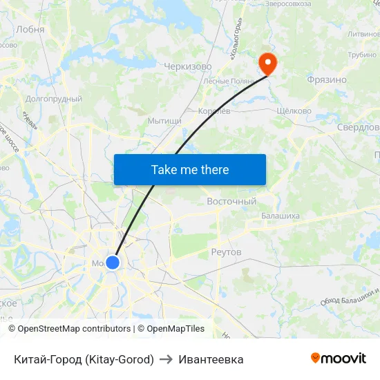 Китай-Город (Kitay-Gorod) to Ивантеевка map