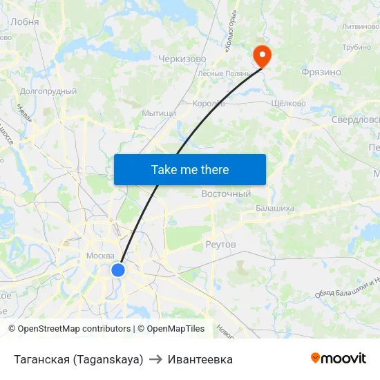 Таганская (Taganskaya) to Ивантеевка map