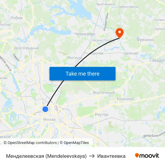 Менделеевская (Mendeleevskaya) to Ивантеевка map