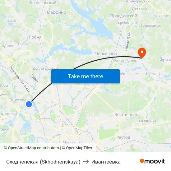 Сходненская (Skhodnenskaya) to Ивантеевка map